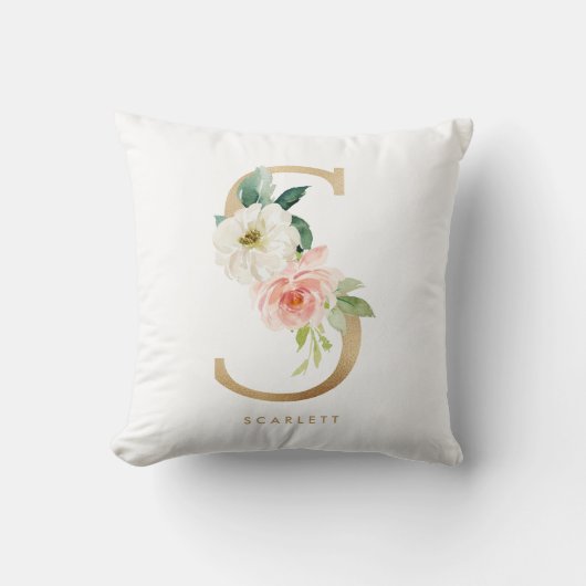 Coussin Nurserie de monogramme de lettre florale en feuill (Recto)