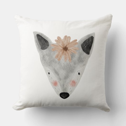 Coussin Nurserie fille animaux aquarelle gris blanc (Recto)