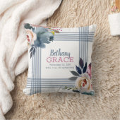 Coussin Nurserie Fille Bébé Bleu Rose Aquarelle Floral (Couverture)