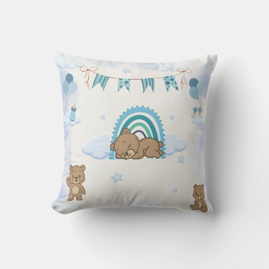 Coussin Nurserie Ourson Bleu Endormi (Recto)