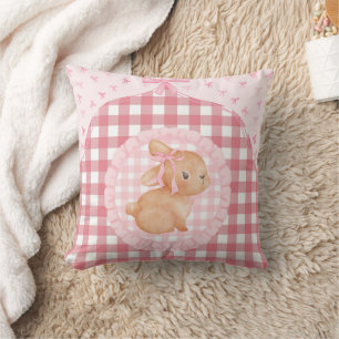 Coussin Nurserie personnalisée fille lapin gingham rose