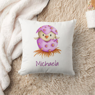 Coussin Nursery de fille avec joli oiseau rose