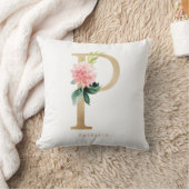 Coussin Nursery de lettre florale en feuille de faux or P (Couverture)