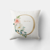Coussin Nursery de lettre O monogramme florale en feuille (Verso)