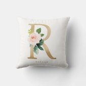 Coussin Nursery de lettre R monogramme florale en feuille (Verso)