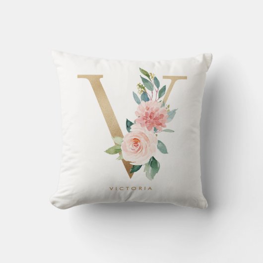 Coussin Nursery de monogramme de lettre florale en feuille (Recto)