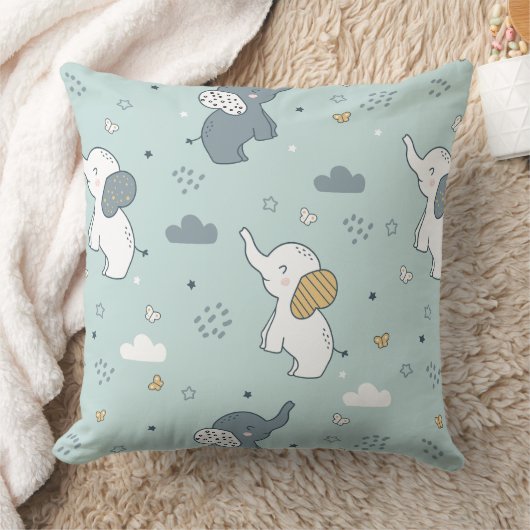 Coussin Nursery Éléphant Bébé Kawaii Bleu (Couverture)