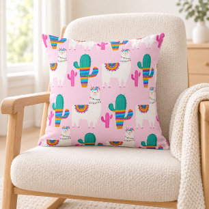 Coussin Nursery Lama Rose et Cactus