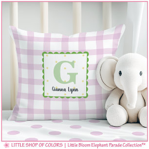 Coussin Nursery personnalisé avec monogramme et gingham ro