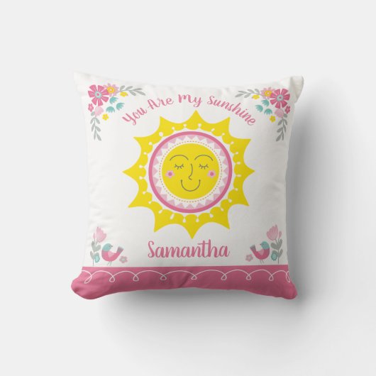 Coussin Nusery bébé personnalisé jaune rose mignon Sunshin (Recto)