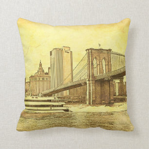 Coussin NYC Skyline Brooklyn Bridge Boat Etched Look #1
