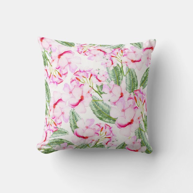 Coussin Oasis botanique tropicale de feuilles vertes roses (Recto)