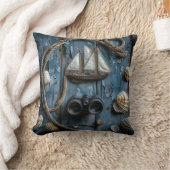 Coussin Objets nautiques sur un arrière - plan en bois (Couverture)