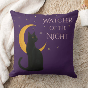 Coussin Observateur de la nuit - Chat noir d'Halloween