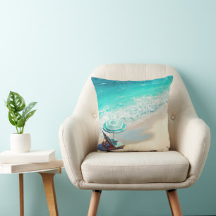 Coussin Ocean Beach Avec Chaise Lounge et Parapluie