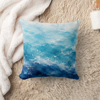Coussin Océan bleu aquarelle abstrait