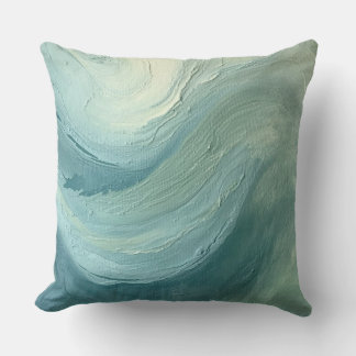Coussin Ocean Blue Sage Green Modern Coastal Waves Print