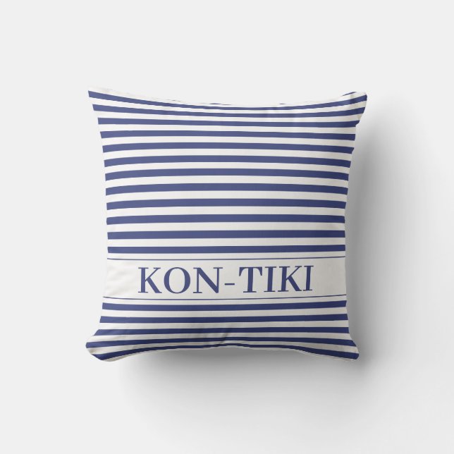 Coussin Ocean Blue Stripes Nom du bateau nautique. (Recto)