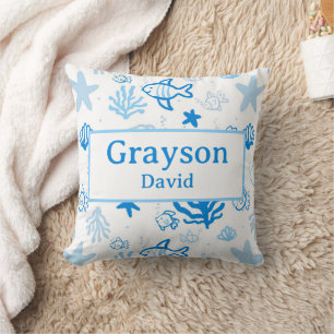 Coussin Ocean Fish Nom personnalisé Nursery Boys Room Art
