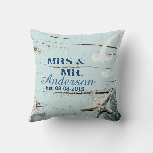 Coussin océan moderne SeaShells Beach Wedding (Verso)