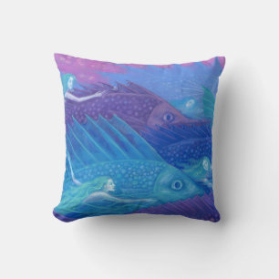 Coussin "Ocean nomads" Art imaginaire, poissons, sirènes &