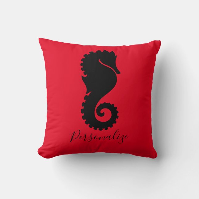 Coussin Ocean Seahorse Black Red Personnalisé (Recto)