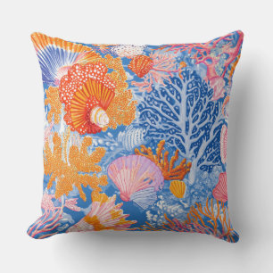 Coussin Océan Turquoise Violet Corail Coloré Coquillages