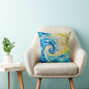 Coussin Ocean Wave Sun mosaïque art