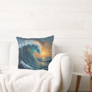 Coussin Ocean Wave Sunset – Art abstrait de la mer