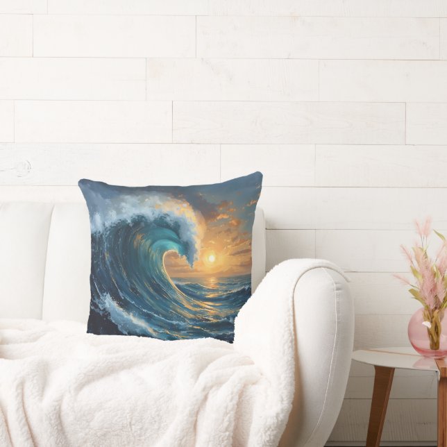 Coussin Ocean Wave Sunset – Art abstrait de la mer (Canapé)