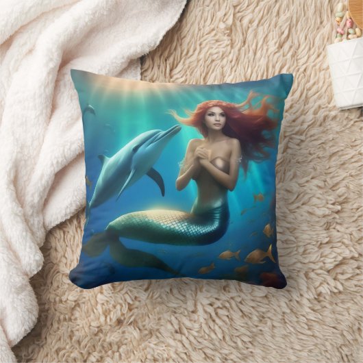 Coussin "Ocean's Dance : A Mermaid and Dolphins' Journey" (Couverture)
