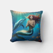 Coussin "Ocean's Dance : A Mermaid and Dolphins' Journey" (Recto)
