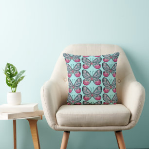 Coussin Octobre Turquoise Verre Papillon Motif Design