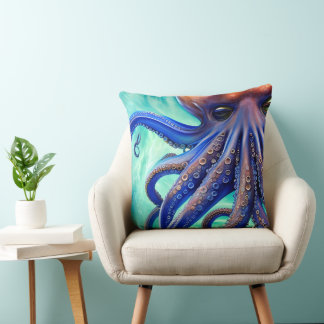 Coussin Octopus Dreamus Blue Ocean Wave Pop Art