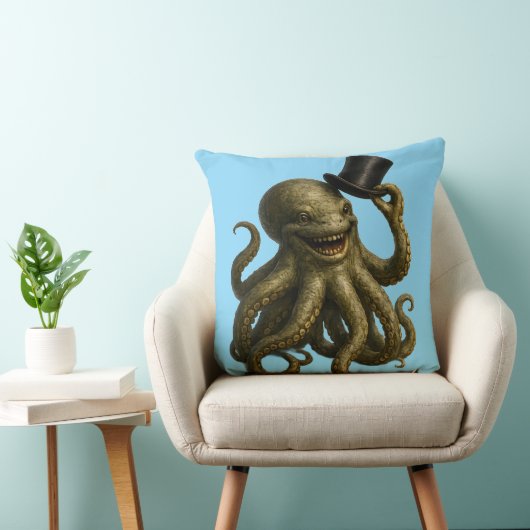 Coussin Octopus in top hat, whimsical, nautical art print  (Chaise)