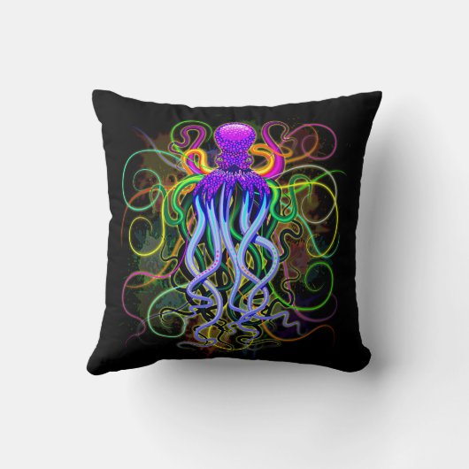 Coussin Octopus Luminescence psychédélique (Verso)