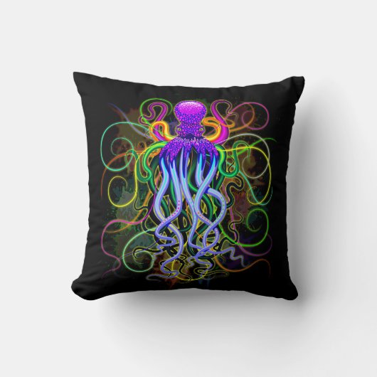 Coussin Octopus Luminescence psychédélique (Recto)