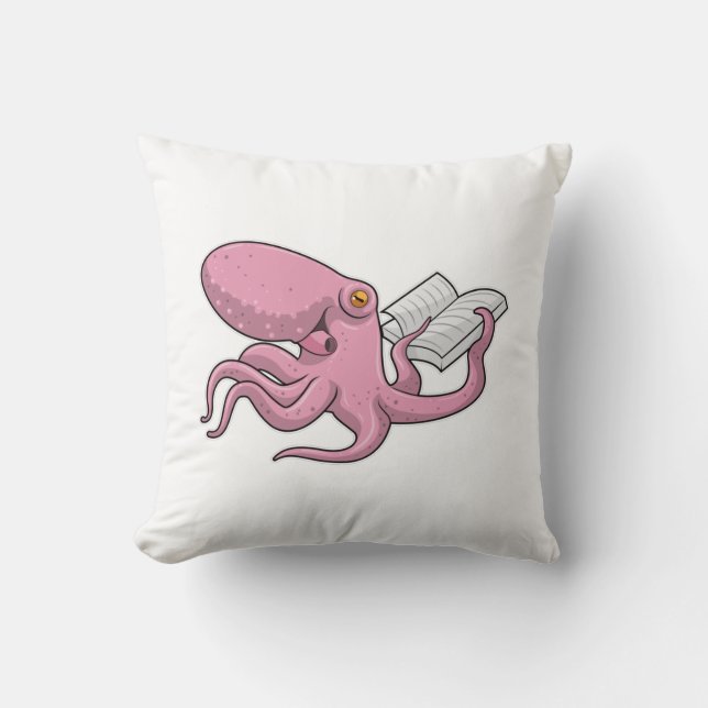 Coussin Octopus Nerd avec le livre (Recto)