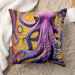Coussin Octopus Whimsical avec nom personnalisé