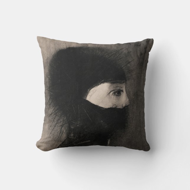 Coussin Odilon Redon. Armure. Face de femme sombre. Symbol (Recto)