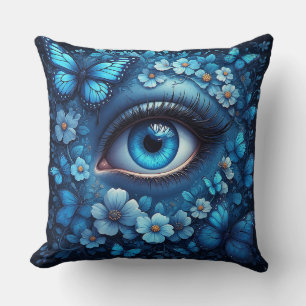 Coussin Œil Bleu Entouré De Fleurs Et De Papillons