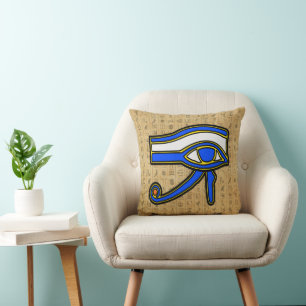 Coussin Oeil de Horus Bleu Sur Hiéroglyphes