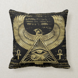 Coussin Oeil égyptien de Horus - d'or et de noir de Wadje