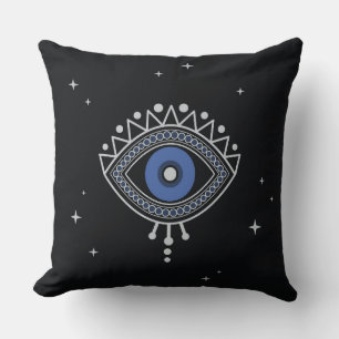 Coussin Oeil magique bleu dans la nuit noire avec étoiles