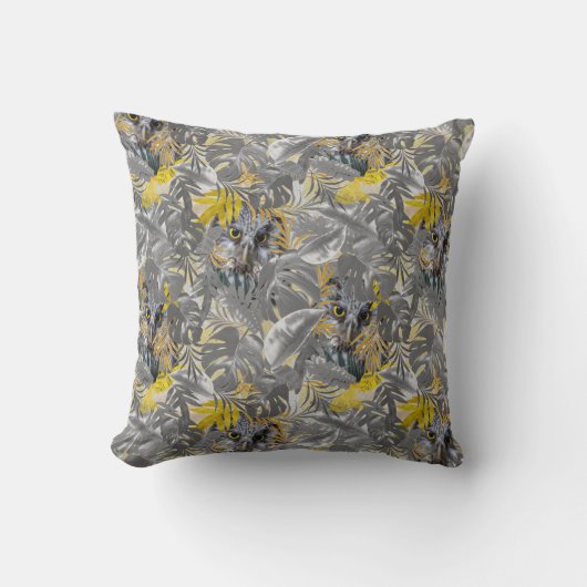 Coussin Oeil mousseux et gris - feuilles jaunes (Recto)