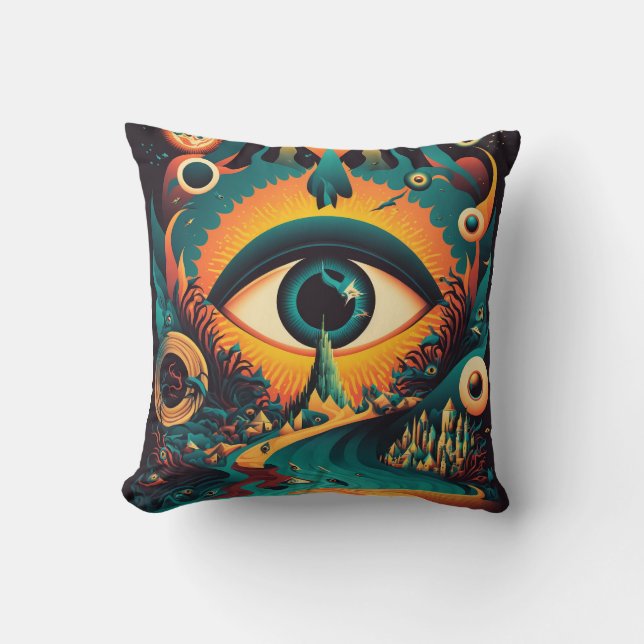 Coussin Œil Omniscient | Art Psychédélique (Recto)