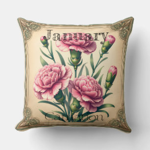Coussin Oeillet de janvier mois de naissance double face