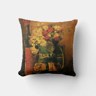 Coussin Œillets, roses et une bouteille par Vincent van Go