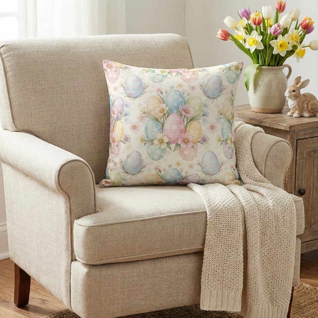 Coussin Œuf de Pâques pastel et fleur de printemps (Créateur téléchargé)