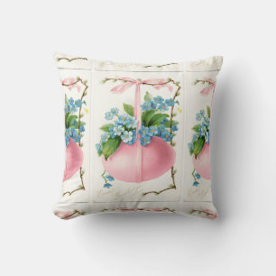 Coussin Oeuf de Pâques rose et fleurs blanc